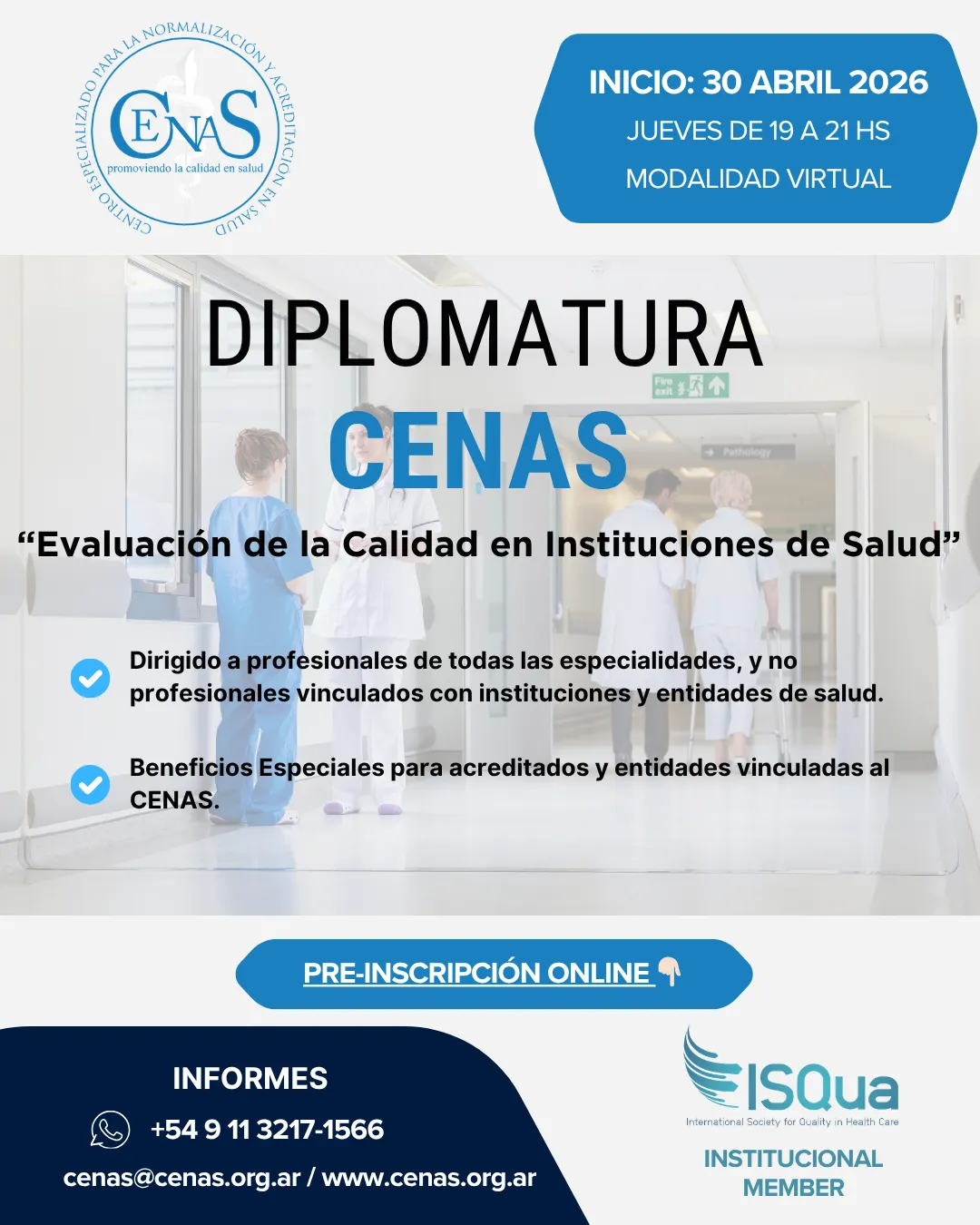 Afiche de la Diplomatura CENAS 2026 en Evaluación de la Calidad en Instituciones de Salud